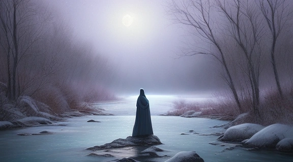 Человек загадывает желание на крещение у освященной воды под звёздным небом