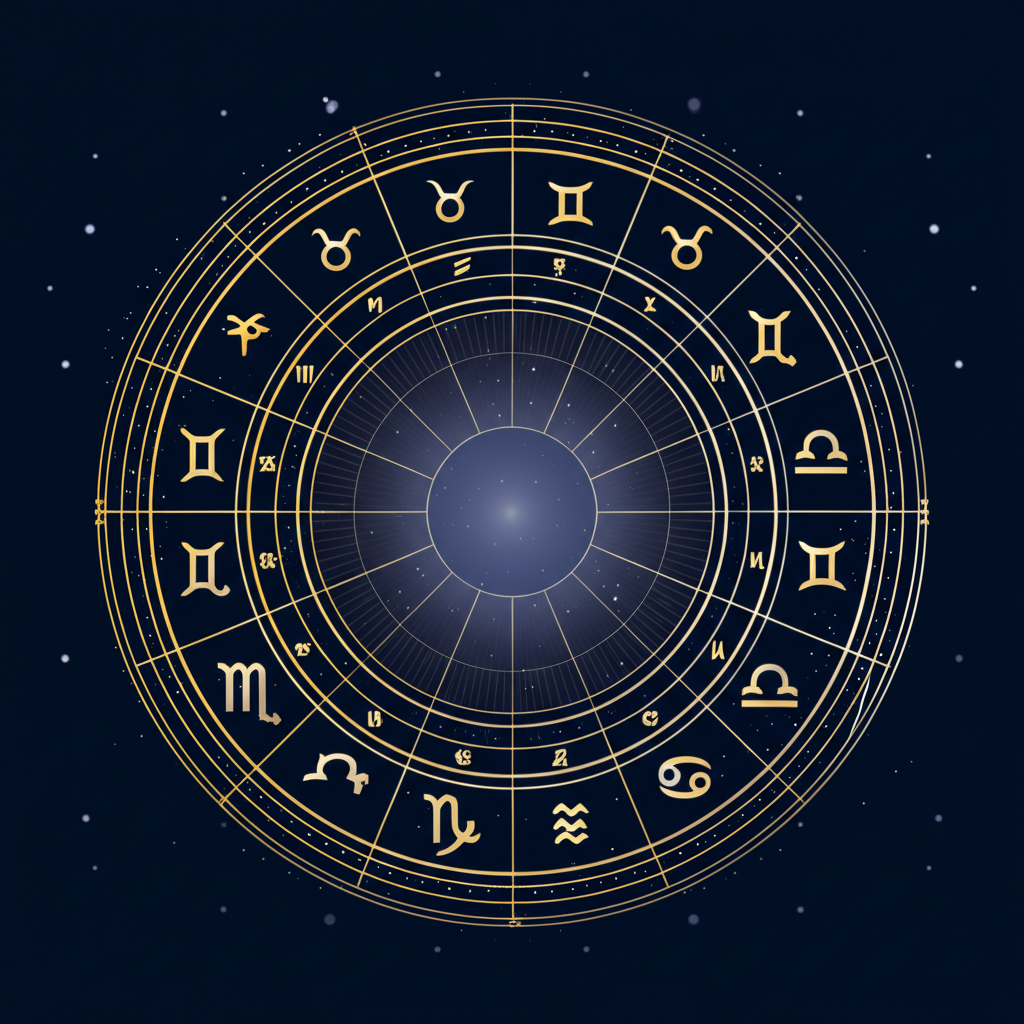 Стилизованное зодиакальное колесо, иллюстрирующее, какие бывают знаки зодиака