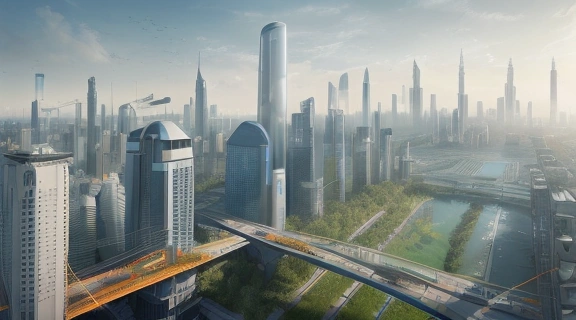 Футуристический городской пейзаж, символизирующий изменения и инновации, которые принесет февраль 2026 года.