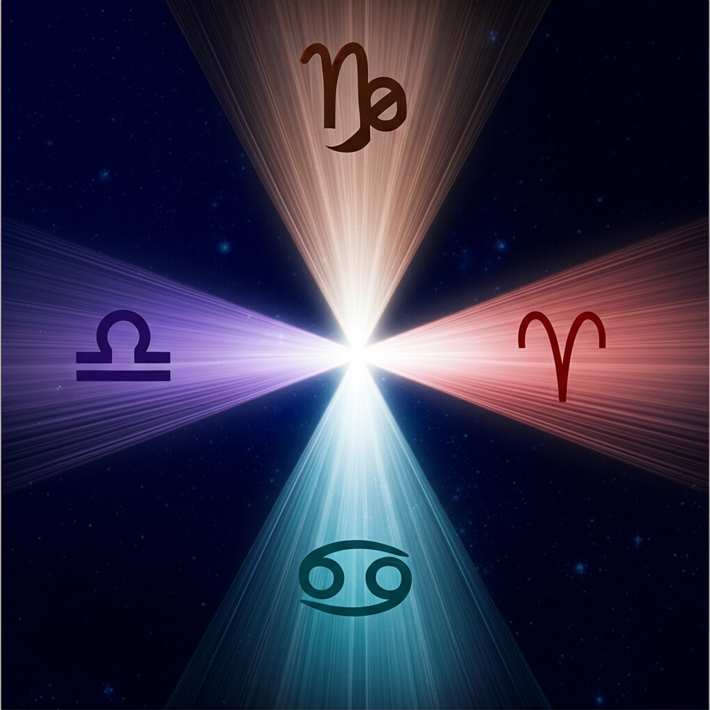 Символическое изображение конфигурации кардинальный крест в астрологии.