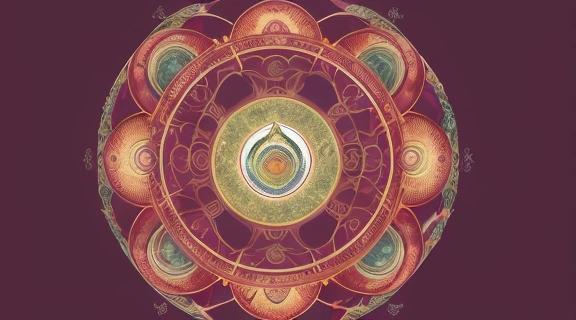 Символическое изображение цикла Карма и реинкарнация буддизм, отражающее взаимосвязь действий и перерождений.
