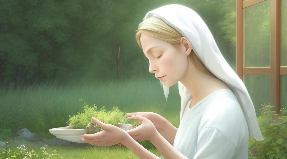 Человек занимается бескорыстным служением в общине, отражая принципы Карма йоги.