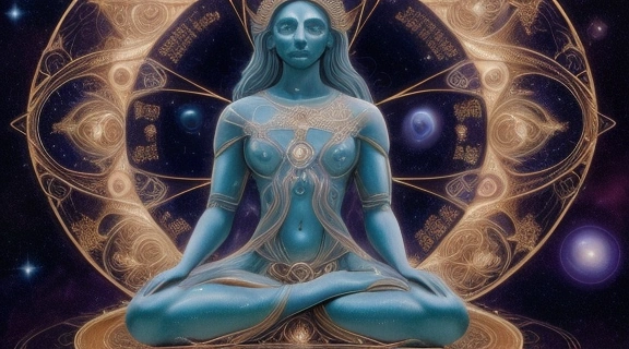 Изображение символизирует Кармические задачи знаков зодиака, показывая колесо судьбы и созвездия, ведущие к самопознанию.