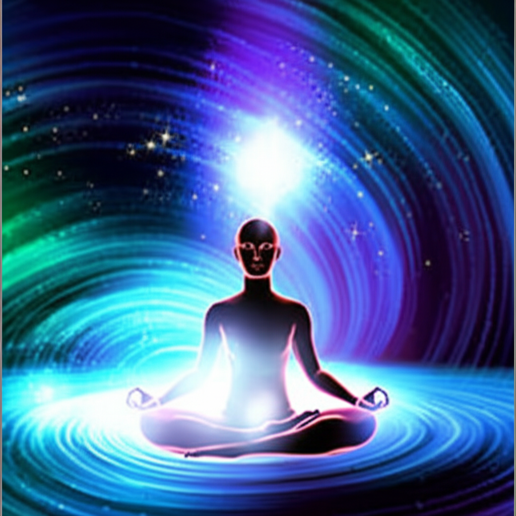 Завораживающее изображение, символизирующее глубокое внутреннее путешествие и духовное прозрение, когда Нептун ретроградный в 2025 году.