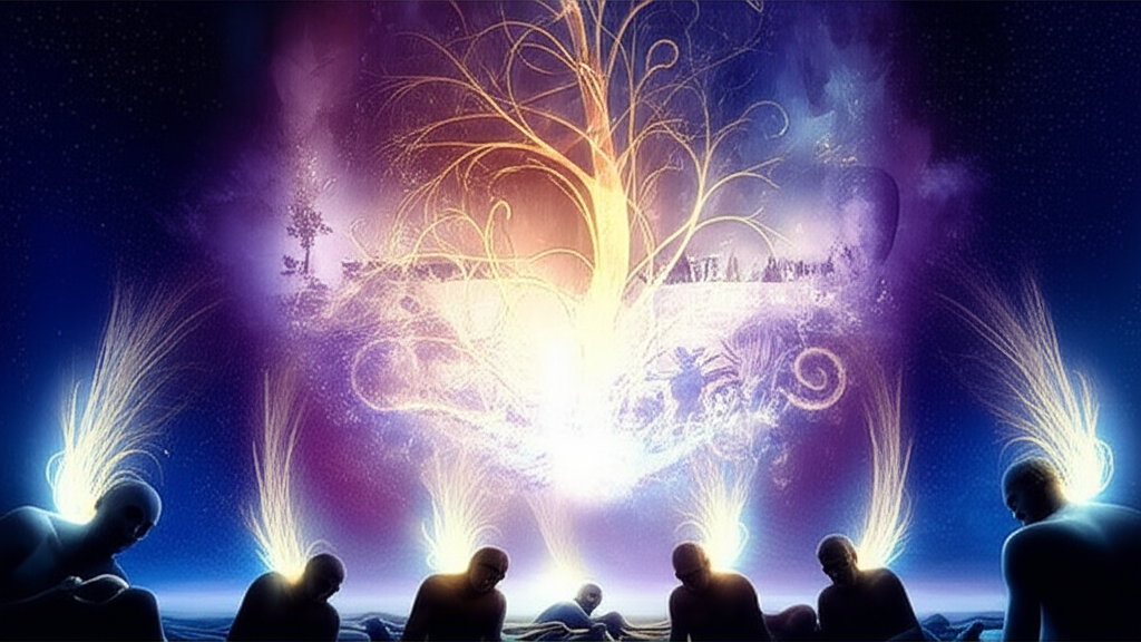 Визуализация того, как коллективные сны связывают сознания разных людей воедино.