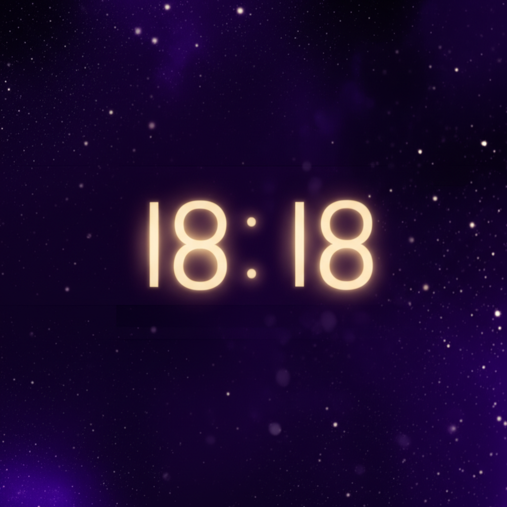 Абстрактные часы в космосе показывают 18 18 что означает скорые позитивные перемены.
