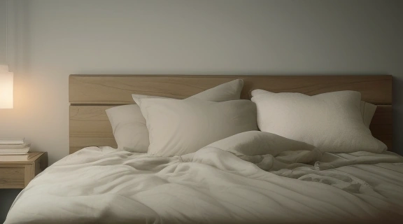 Изображение демонстрирует спокойную спальню с мирно спящим человеком, что символизирует Кошмары во сне как избежать и достижение полноценного, глубокого отдыха.