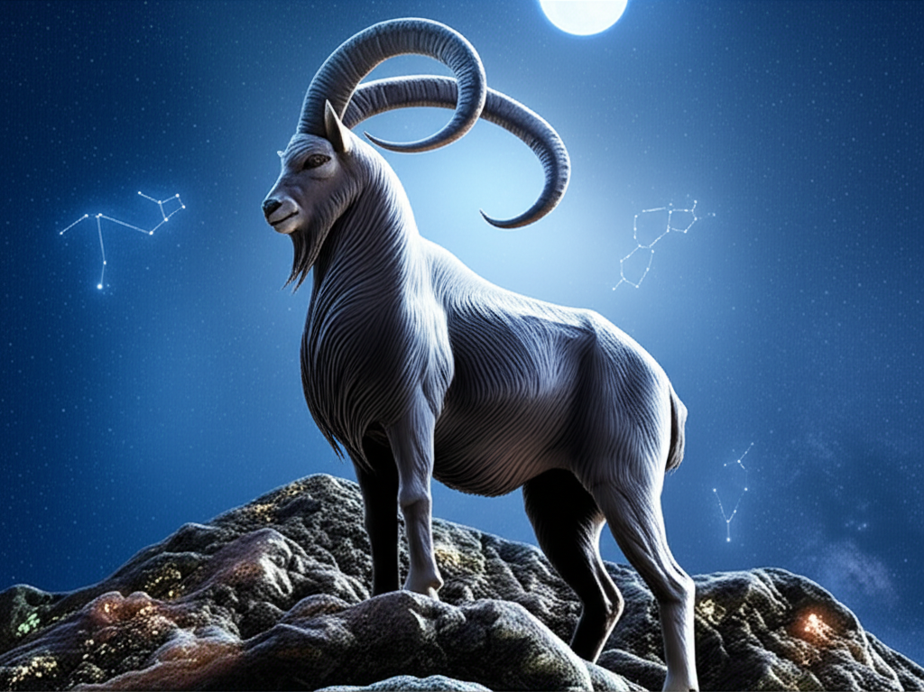 Козерог стихия: символ знака в виде горного козла на вершине скалы, олицетворяющий земную энергию.