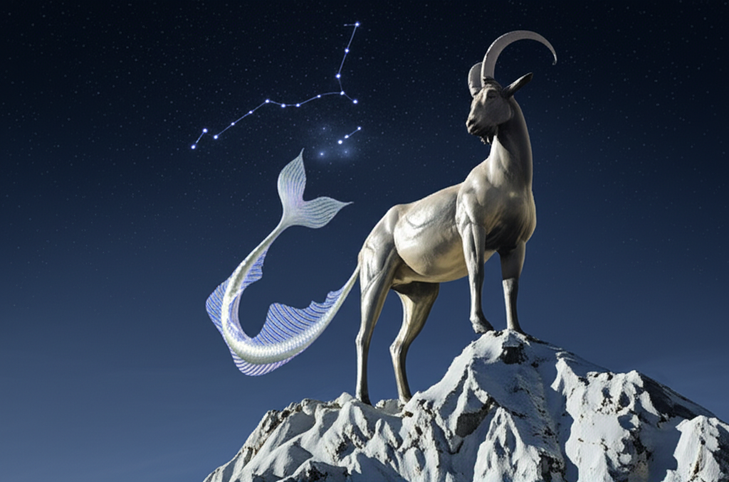 Символическое изображение знака козерог зз в виде морского козла на вершине горы