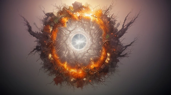 Стилизованное изображение, символизирующее Круг созидания разрушения с элементами роста и распада.