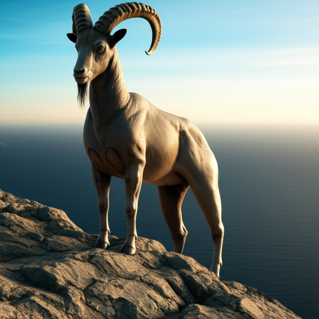 Символическое изображение, которое объясняет, кто такой Козерог: мифический морской козел на вершине горы.