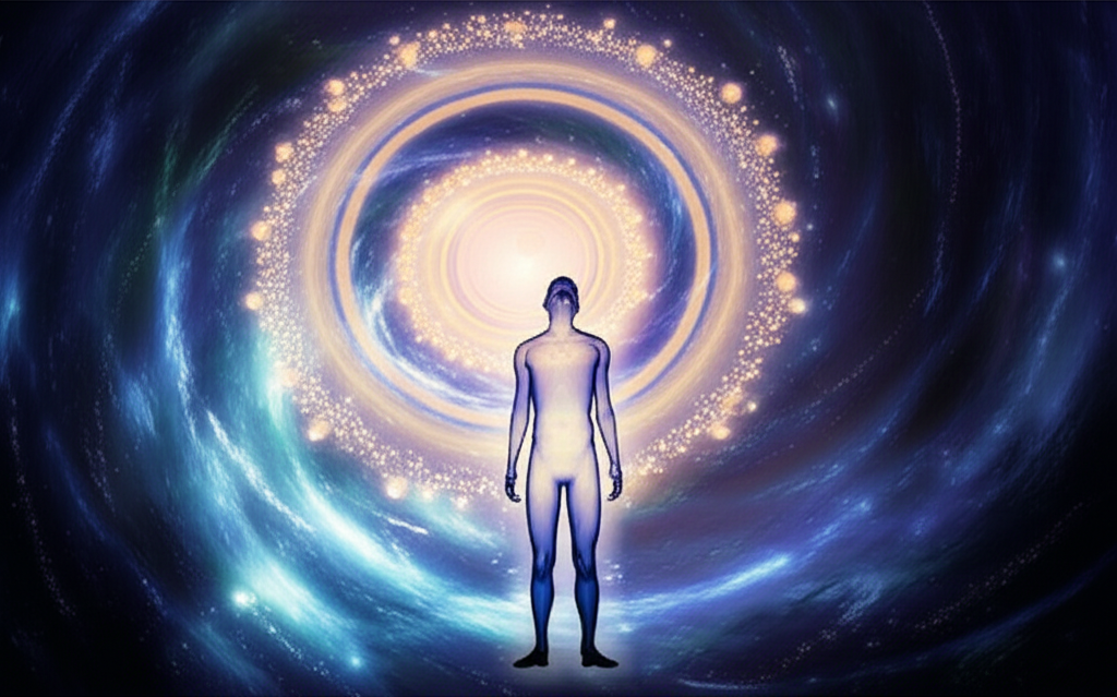 Символическое изображение, иллюстрирующее, кто верил в реинкарнацию через образ вечного путешествия души