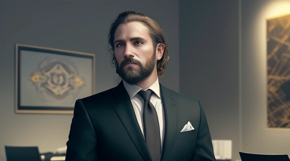 Мужчина-лидер, воплощающий Лев профессия, в современном офисном пространстве