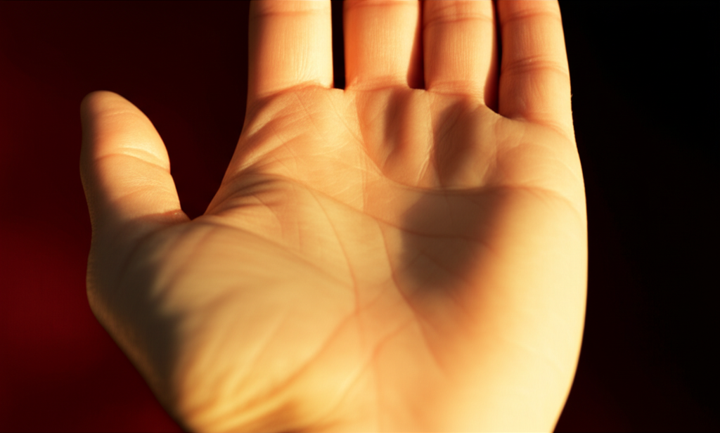 Детальное изображение ладони, на котором показана линия Аполлона значение и ее расположение.