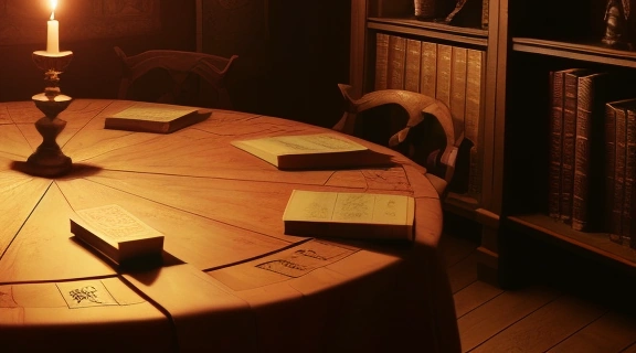 Расклад карт для гадания Любовный пасьянс 4 короля на старинном деревянном столе при свете свечи