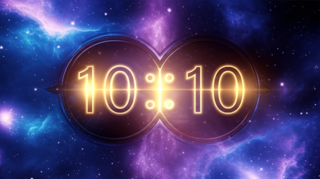 Космические часы показывают время 10:10, раскрывая тему Магия числа 10.10 и ее нумерологическое значение.