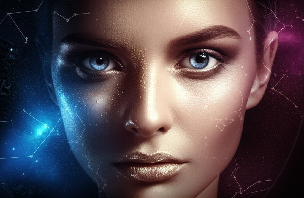 Завораживающий макияж по асценденту, который отражает космическую энергию знака зодиака.