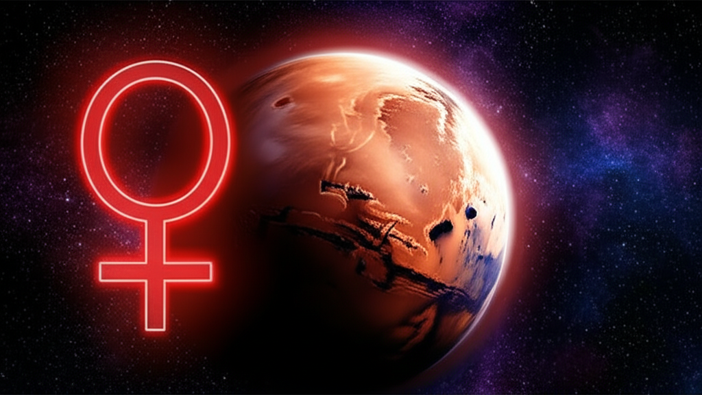 Красная планета и ее глиф, иллюстрирующие значение и энергию, которые несет Марс в астрологии.