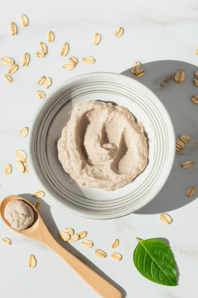 Питательные маски из каши для кожи лица в керамической миске.