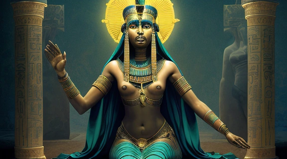 Изображение богини Изиды, совершающей ритуал над телом Осириса, отражающее сюжет миф осирис изида.