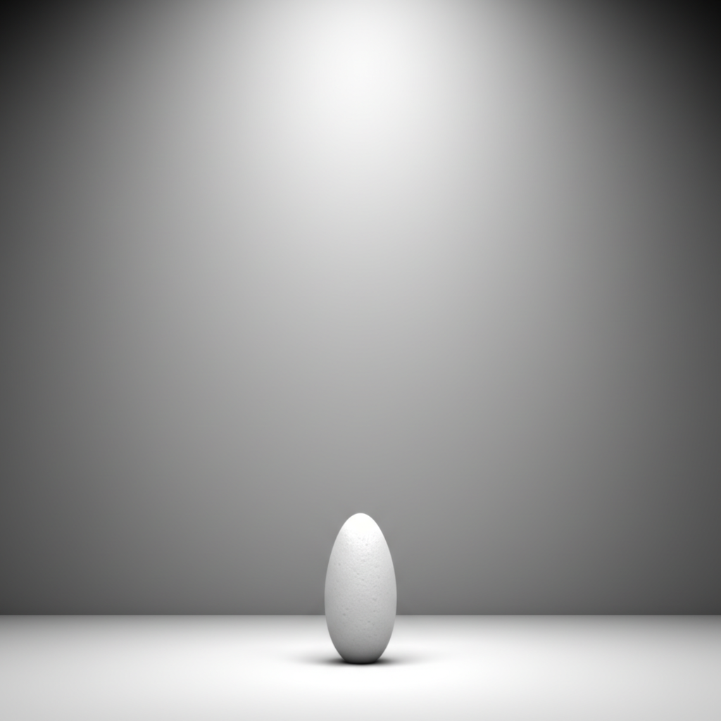 Минималистичное изображение, символизирующее могущество простоты: один идеально сбалансированный камень в пустом пространстве.
