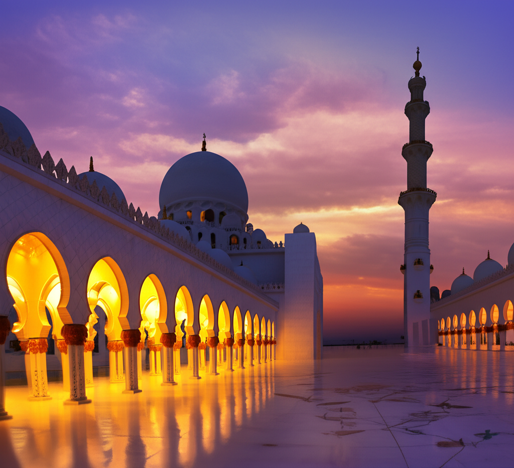Величественные мусульманские святыни в лучах закатного солнца