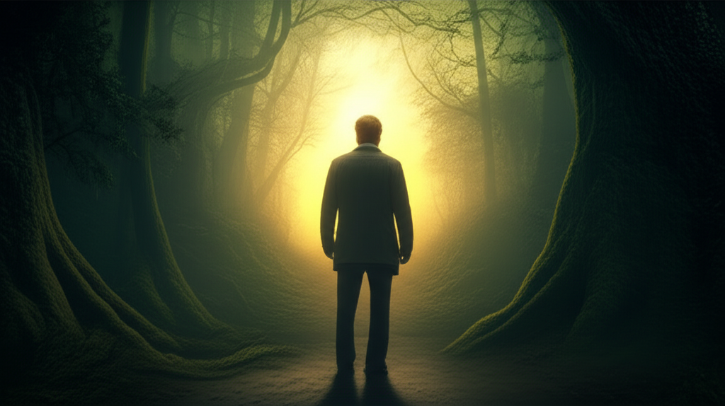 Мужчина на распутье, символизирующий мужской кризис и поиск нового пути.