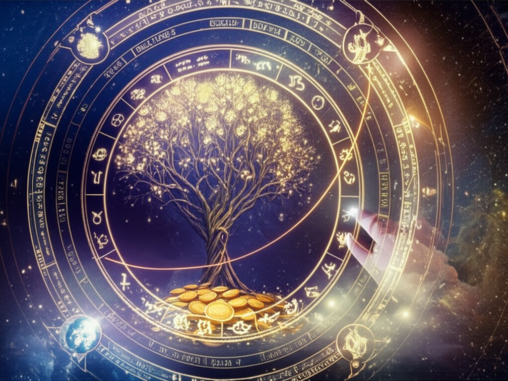 Детальное изображение натальной карты, где подсвечен дом денег, символизирующий финансовый потенциал и путь к благополучию.