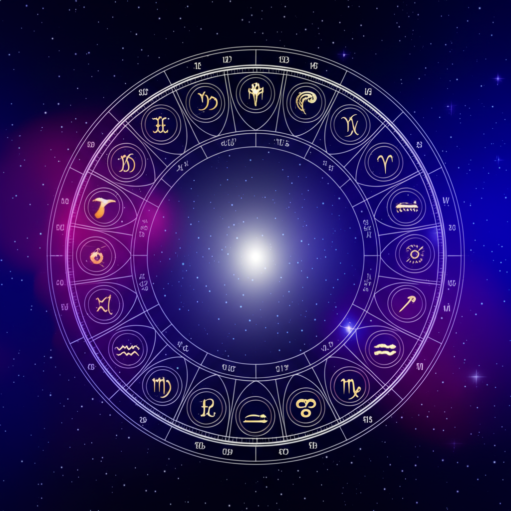 Детально прорисованная натальная карта по дате рождения на фоне звёздного неба