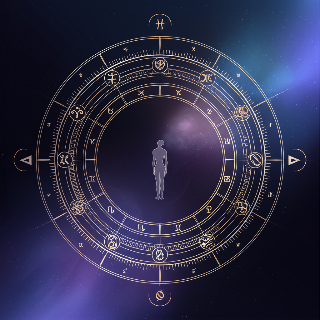 Детальный натальная карта расчет по дате рождения онлайн, изображенный в виде светящегося круга на фоне звездного неба.