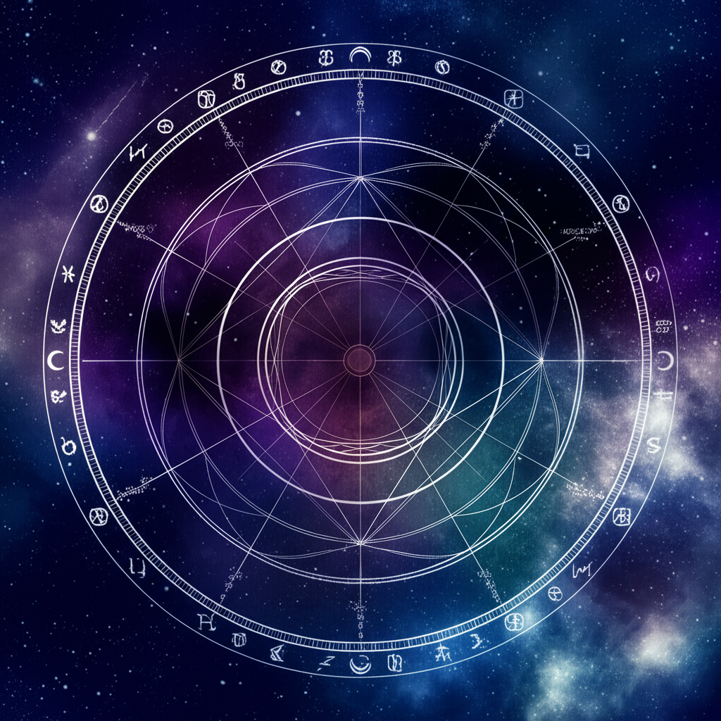 Астрологический натальная карта расклад с символами планет, знаков и домов.
