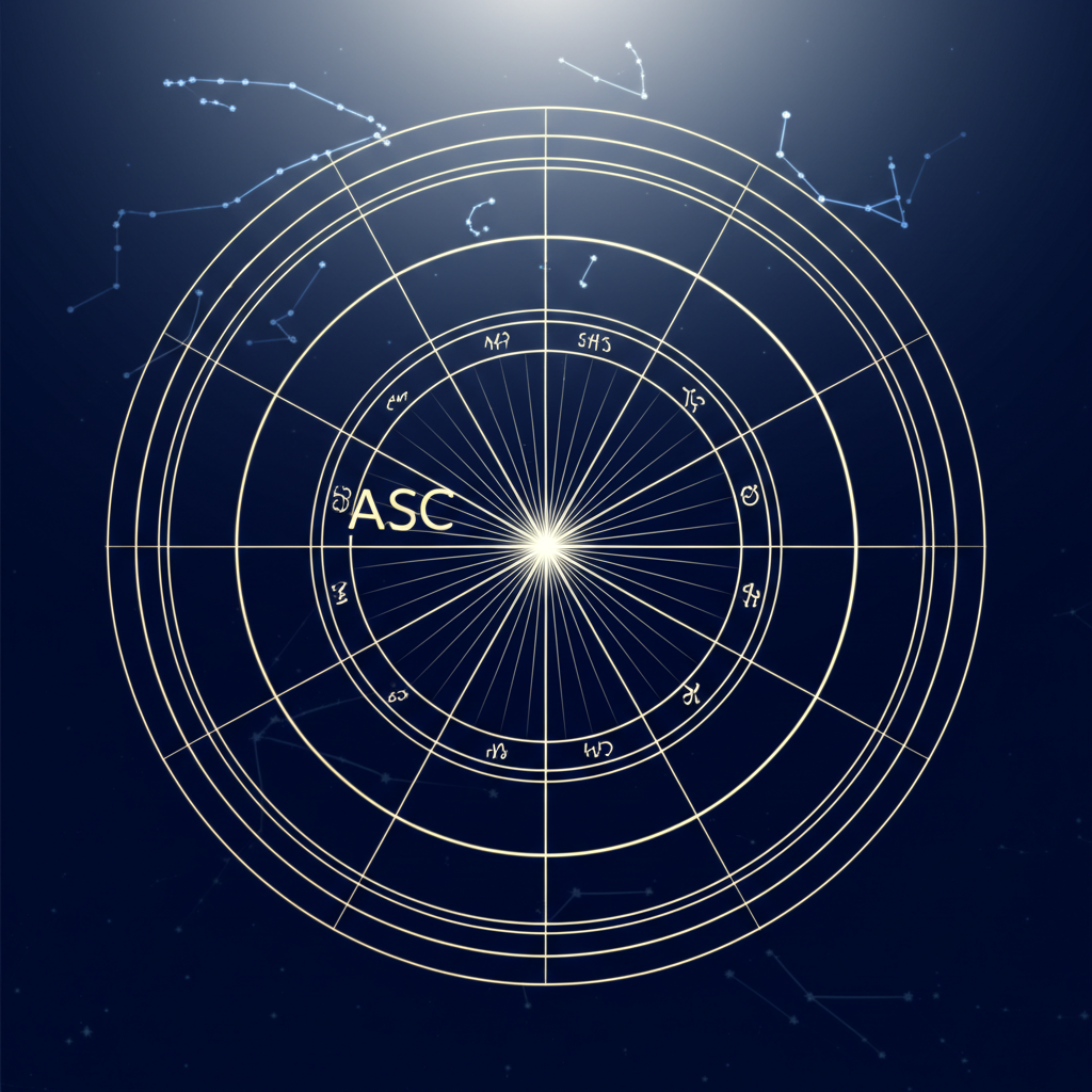 Стилизованная натальная карта рассчитать асцендент на которой показан восходящий знак на восточном горизонте.