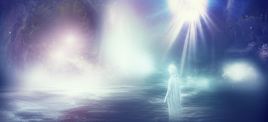 Изображение, символизирующее значение Нептуна в натальной карте: туманные ландшафты, отражения, слияние света и тени, передающее идею иллюзий и духовного прозрения.