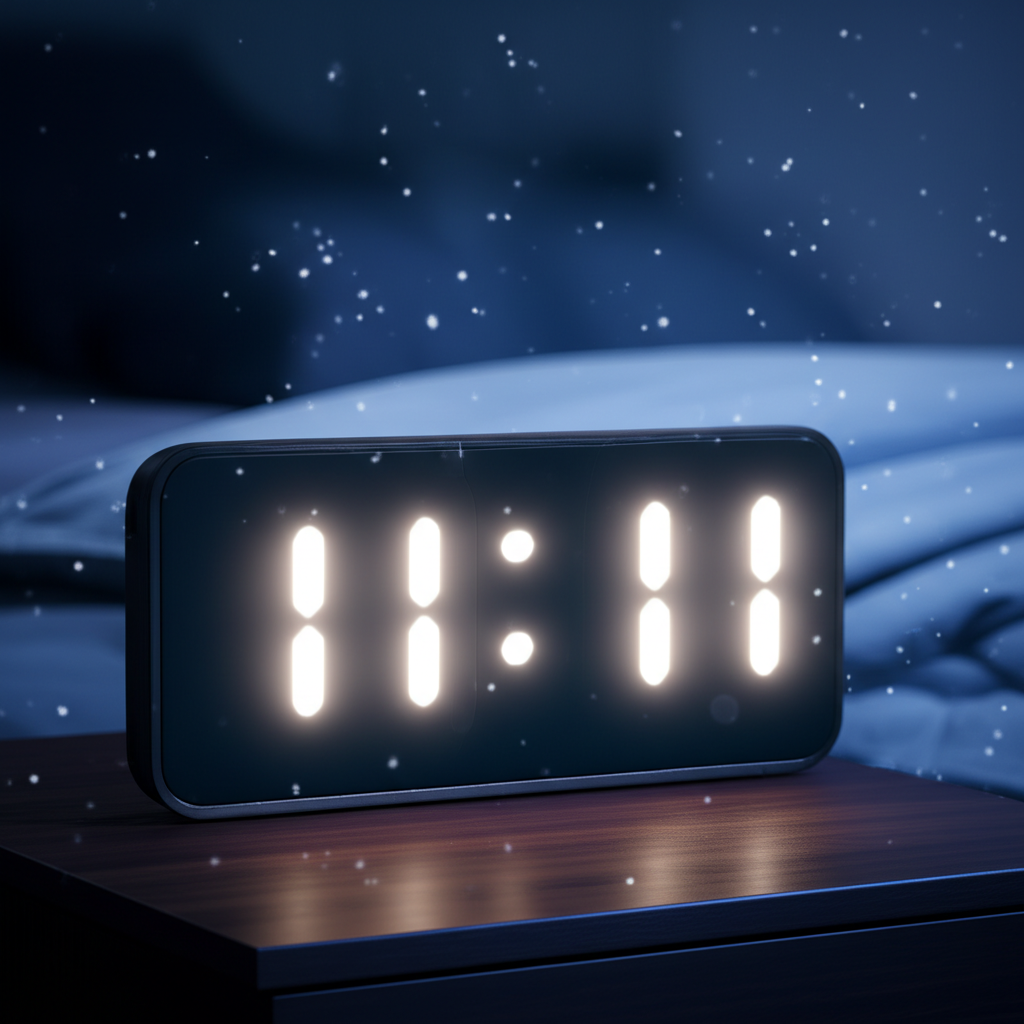 Цифровые часы показывают 11:11, иллюстрируя статью про одинаковые числа на часах что означают.