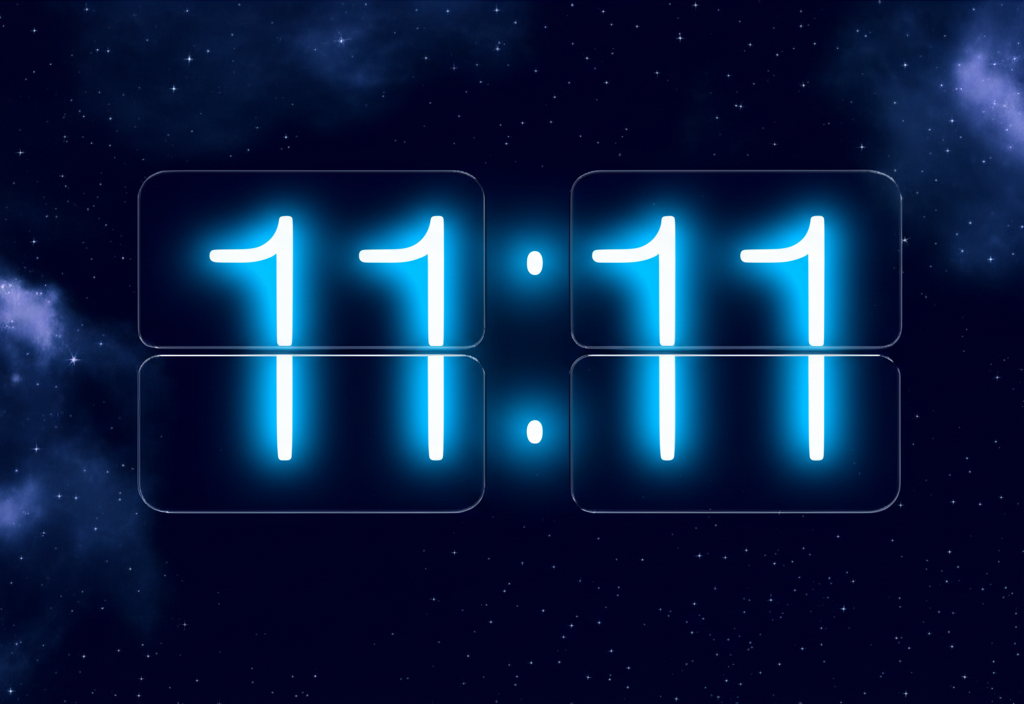 Человек смотрит на одинаковые цифры на часах, которые светятся в темноте.