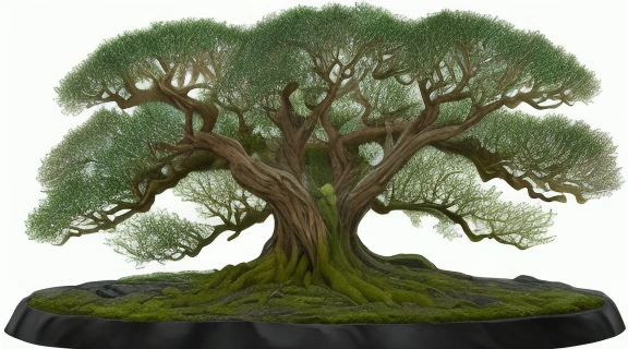 Изображение омелы священного растения кельтов, растущей на древнем дубе в мистическом лесу, с фигурой друида на заднем плане.