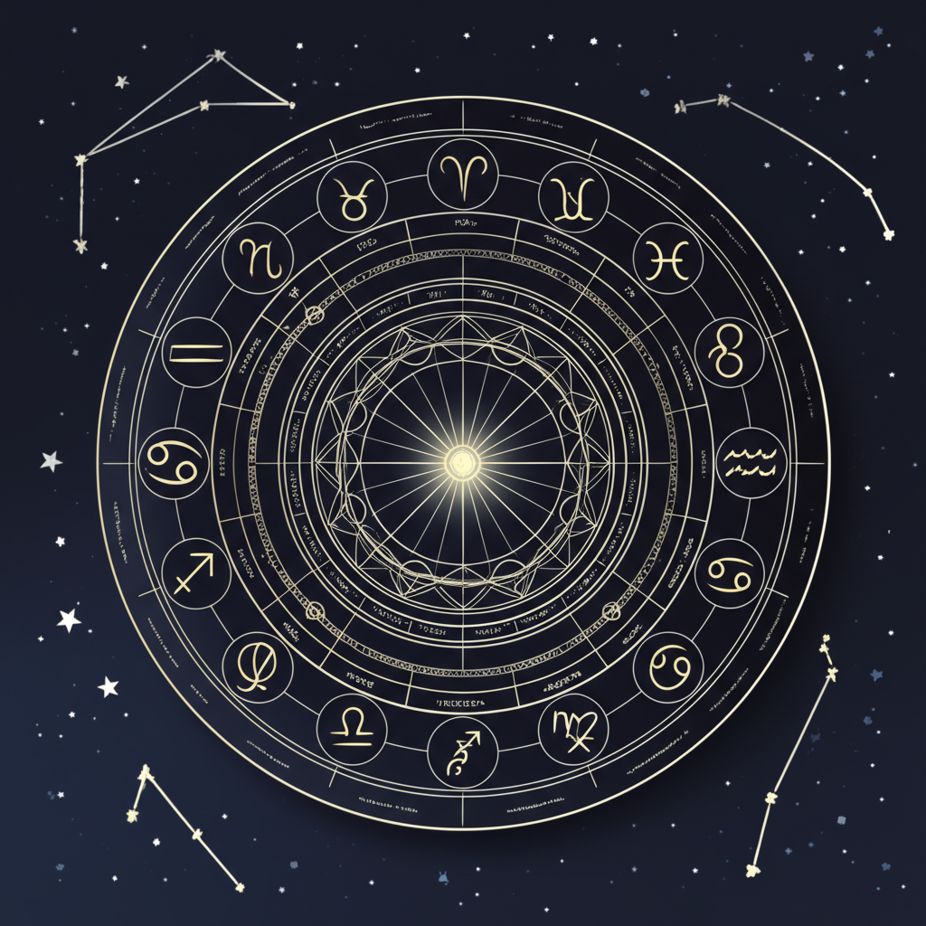 Детальное описание знаков зодиака на фоне стилизованной астрологической карты.