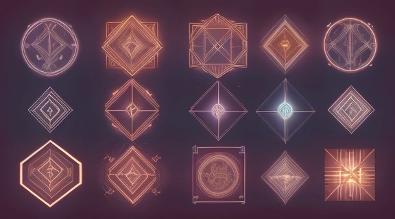 Изображение демонстрирует эволюцию и разнообразие особых знаков от древних символов до современных цифровых пиктограмм.