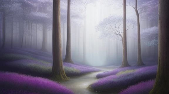 Загадочная сцена, изображающая Память прошлых жизней у детей в мистическом лесу, с аурой воспоминаний вокруг малыша.