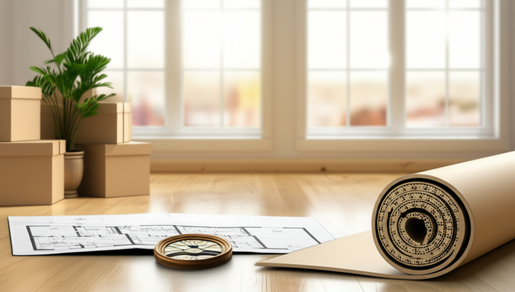 Организация гармоничного пространства для переезда по фэн-шуй с компасом и планом квартиры.