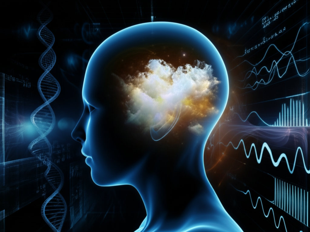 Переселение душ факты мнение ученых: концептуальное изображение сознания, окруженного научными символами.