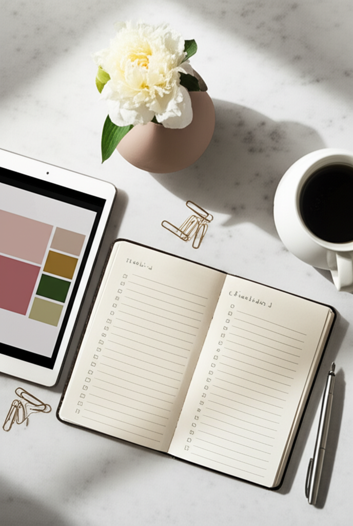 Рабочее пространство и инструменты, демонстрирующие планирование совершенного праздника.