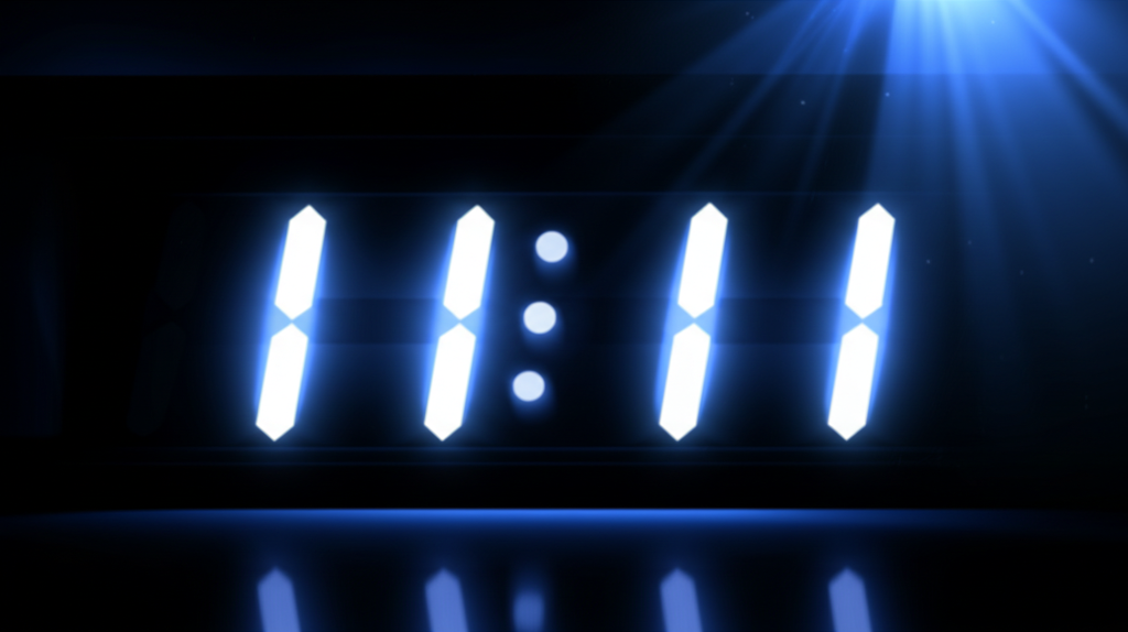 Загадочный циферблат электронных часов, показывающий 11:11, иллюстрирует, почему на часах постоянно попадаются одинаковые цифры.