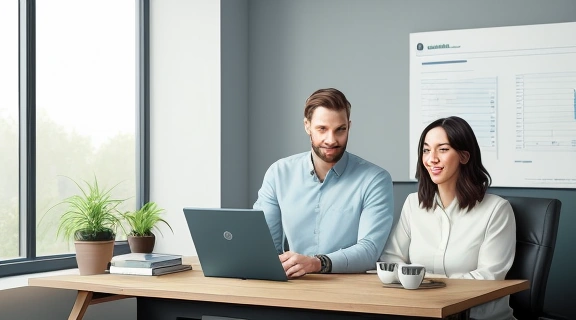 Пара совместно обсуждает финансовое планирование, показывая, как попасть в мужской бюджет и эффективно управлять общими средствами.