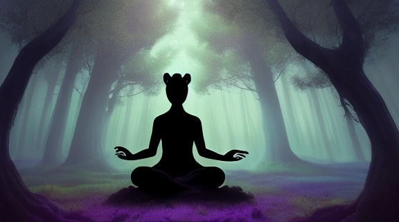 Символическое изображение человека, медитирующего в окружении природы, что помогает Узнать своего покровителя и его сущность.