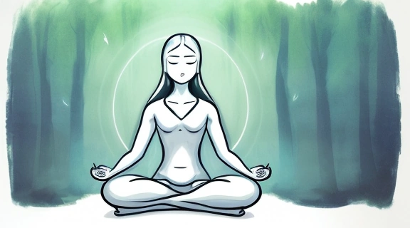 Человек медитирует, окруженный светящимся защитным полем, что символизирует Защита от черной магии и негативных влияний.