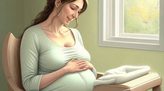Изображение умиротворенной беременной женщины, принимающей Советы для будущей мамы.