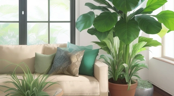 Польза комнатных растений проявляется в уютном интерьере с разнообразной зеленью, создающей гармонию.