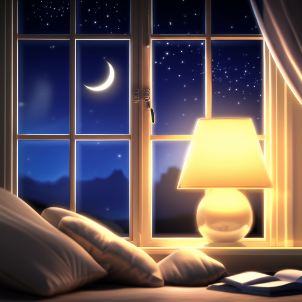 Красивые и душевные пожелания на ночь на фоне уютной спальни и звездного неба.