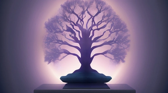 Древние символы и книги, демонстрирующие суть практической каббалы на фоне медитирующего человека и Древа Жизни.